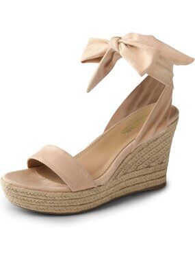 Women's Wedge Sandals Platform Nude Bow Tie Lace Up Dressy Sandals for Summer
